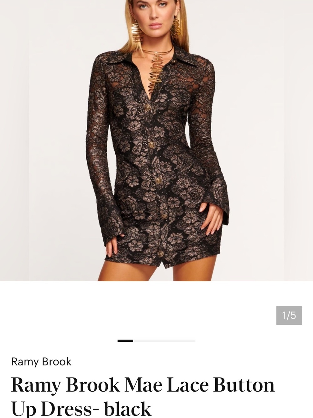 Ramy Brook Mae Black Lace Button-Front Mini Dress NWT MEDIUM